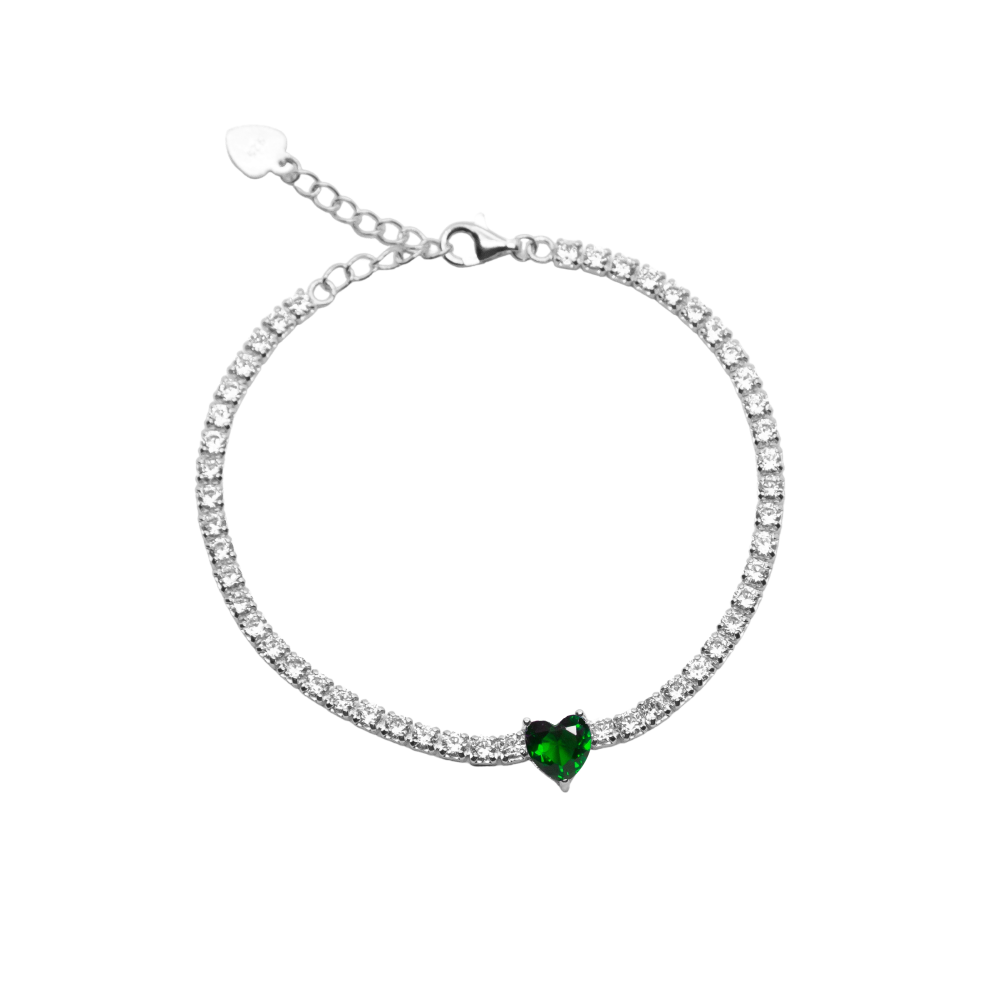 Bracciale tennis con cuoricino pietra verde