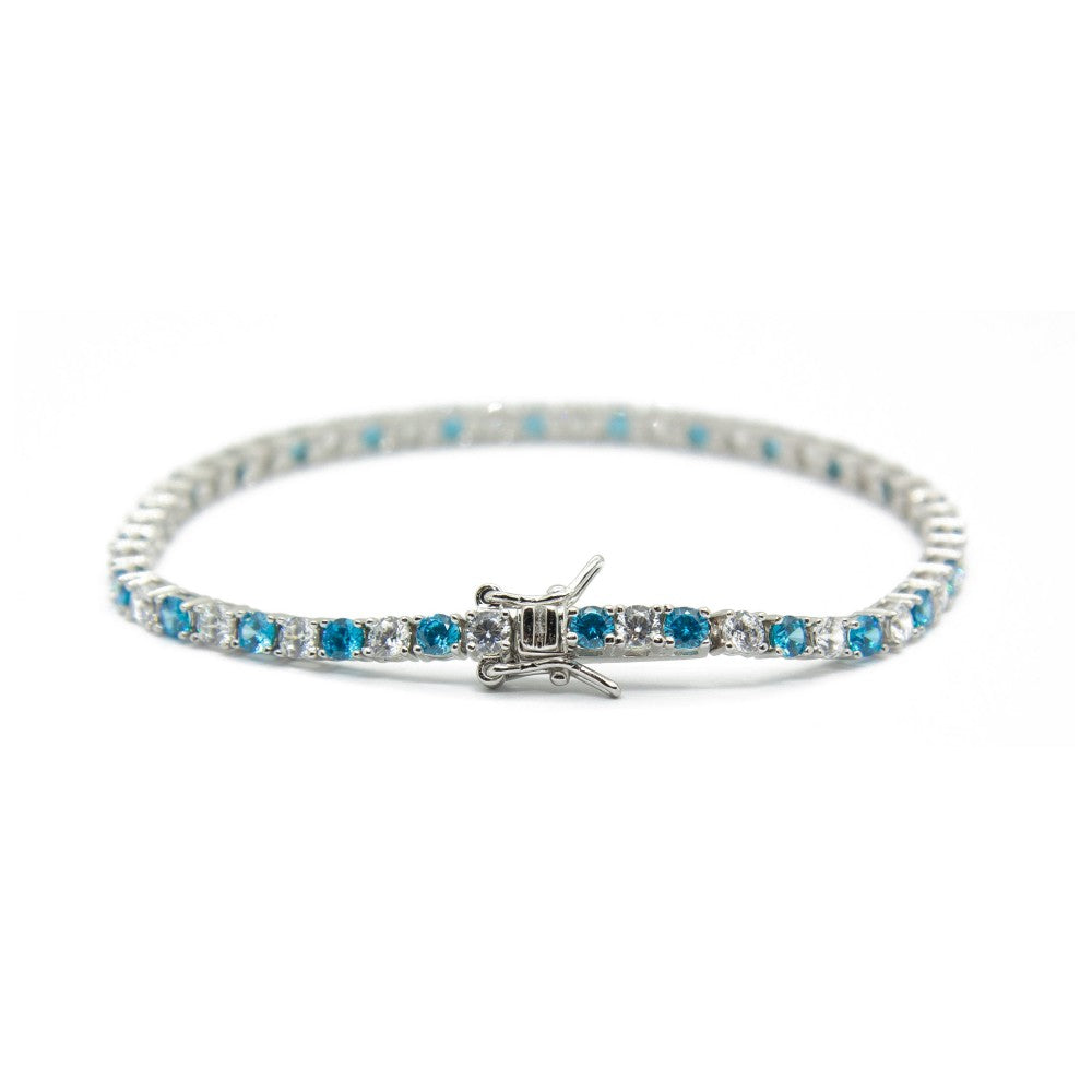 Bracciale tennis con pietre bianche e azzurre