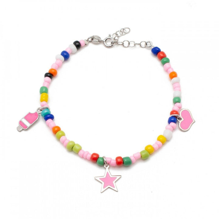 Bracciale colorato con pendenti rosa