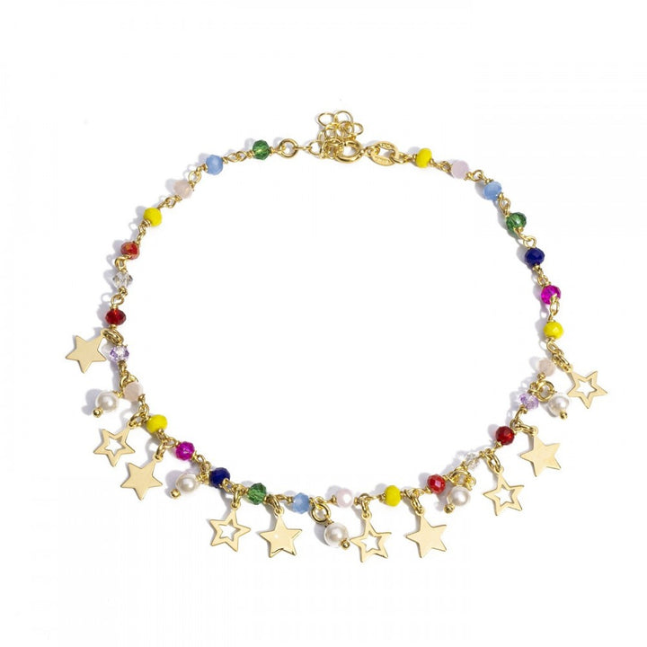 Cavigliera pietre multicolor e stelle pendenti