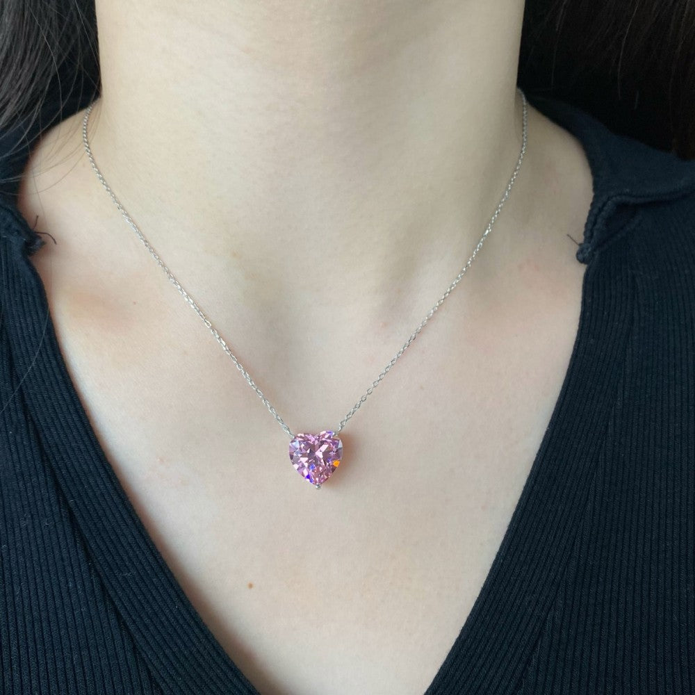 Collana con cuore pietre rosa