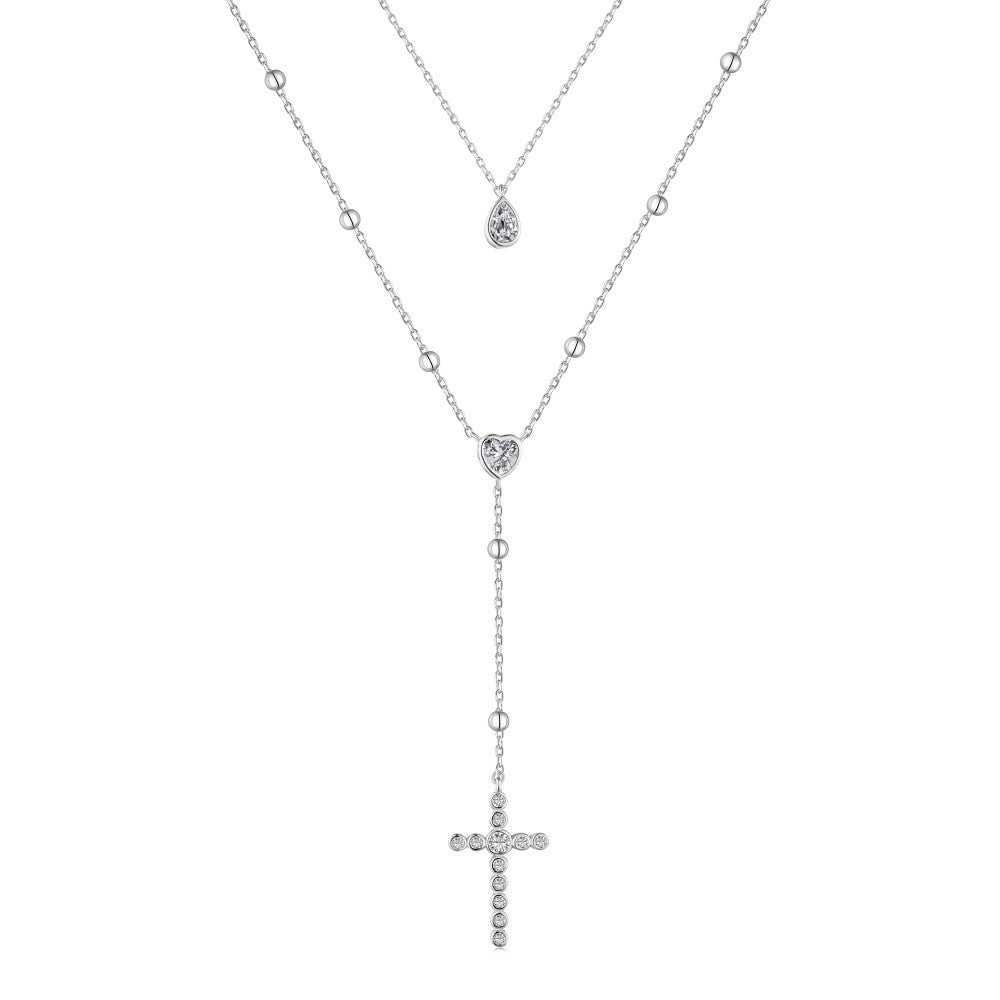 Collana due fili con croce, cuore e goccia