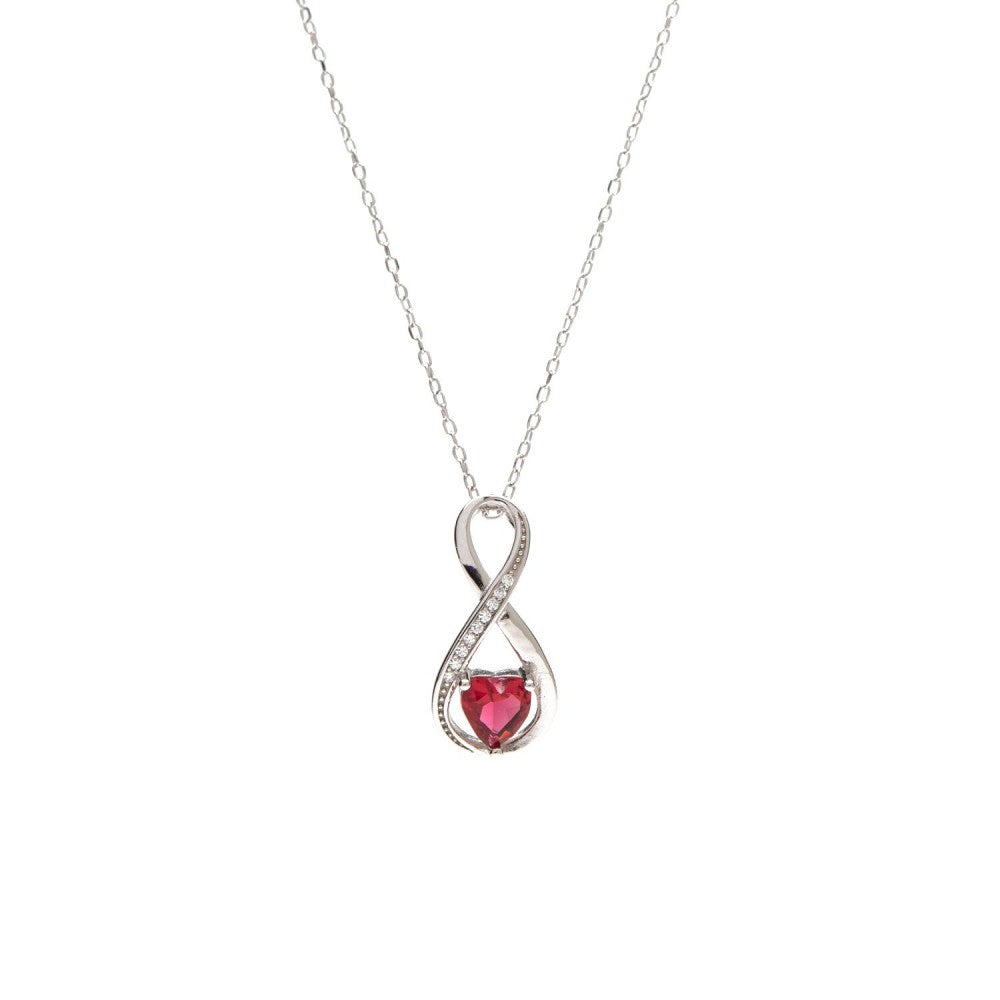 Collana infinito con pietra cuore rosso