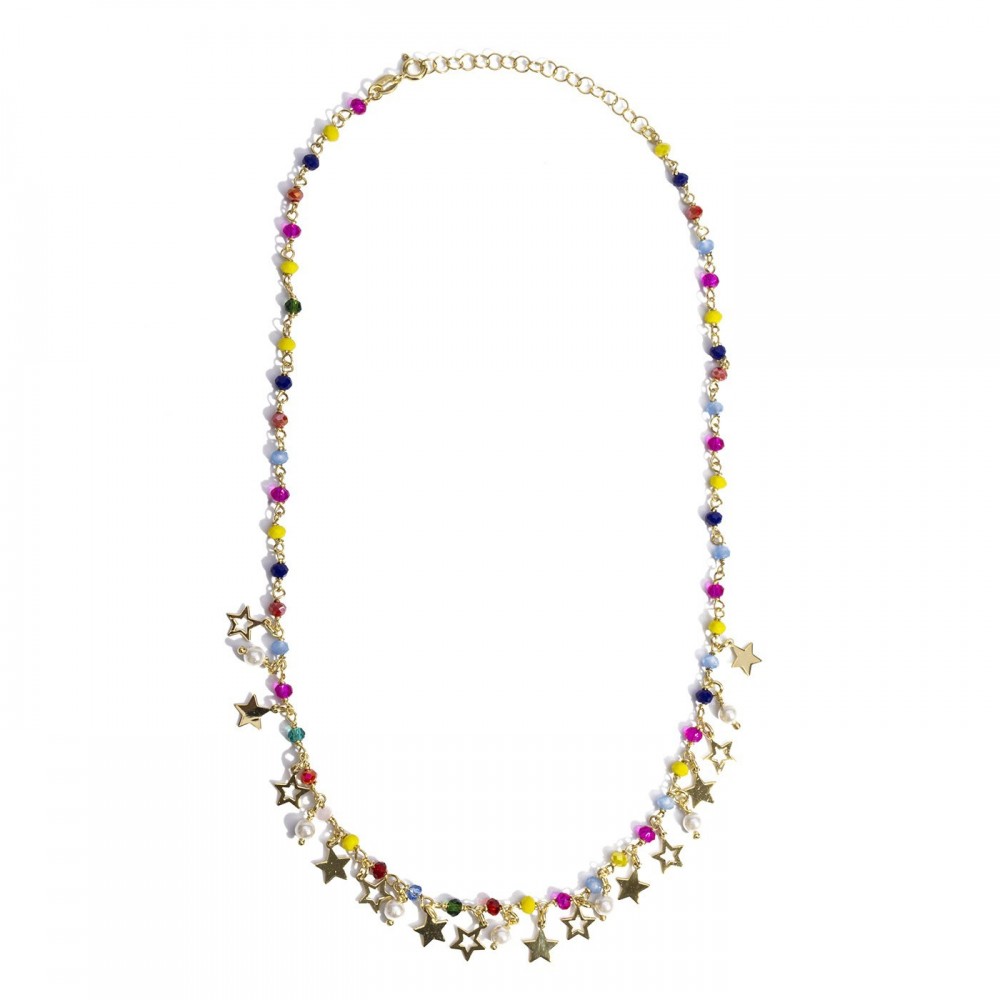 Collana pietre multicolor e stelle pendenti