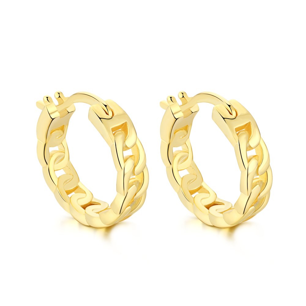 Orecchini Clip On Testa Di Leone – Oro Opaco 3 Cm, Cerchi Chain Link, Moderni, Moda Bling - Foto 3