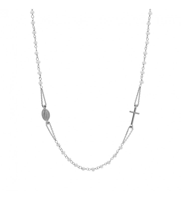 Rosario girocollo con pietre agata bianca