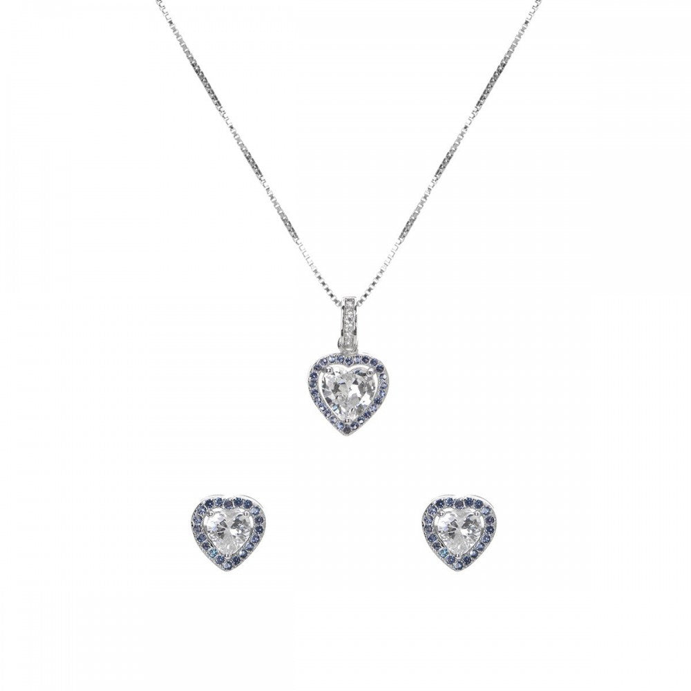 Set cuore pietre bianche & blu